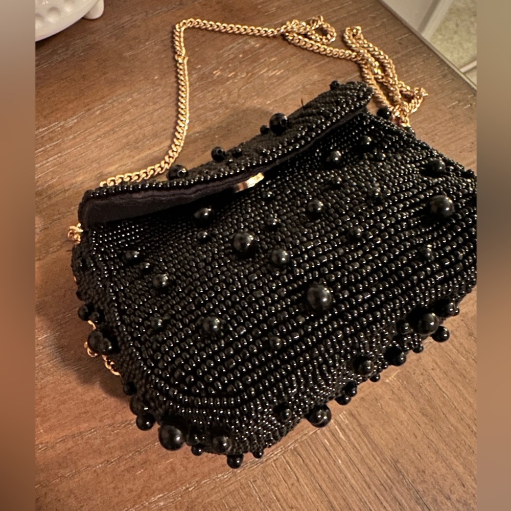 NWOT Anthropology black beaded crossbody